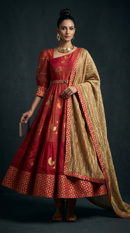 Customised Chanderi Anarkali set