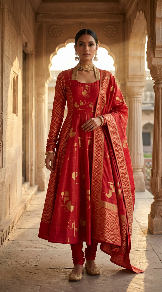 Customised Chanderi Anarkali set