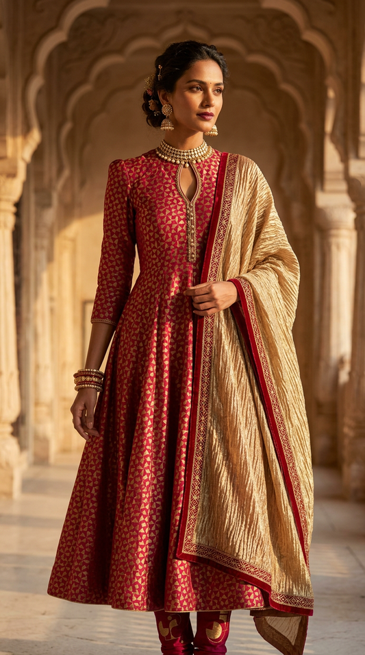 Customised Chanderi Anarkali set