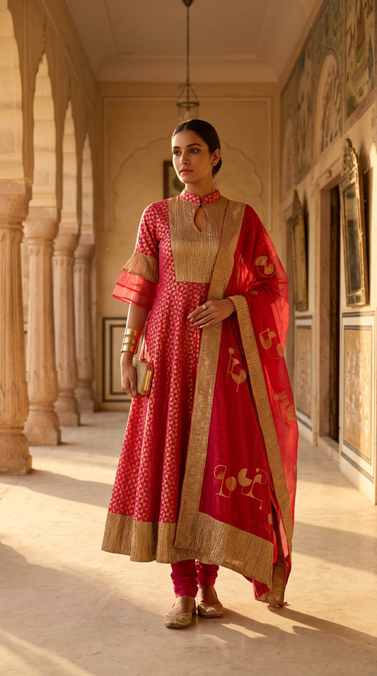 Customised Chanderi Anarkali set