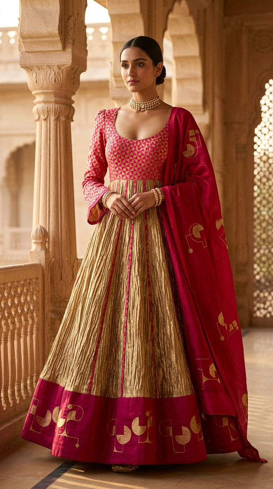 Customised Chanderi Anarkali set