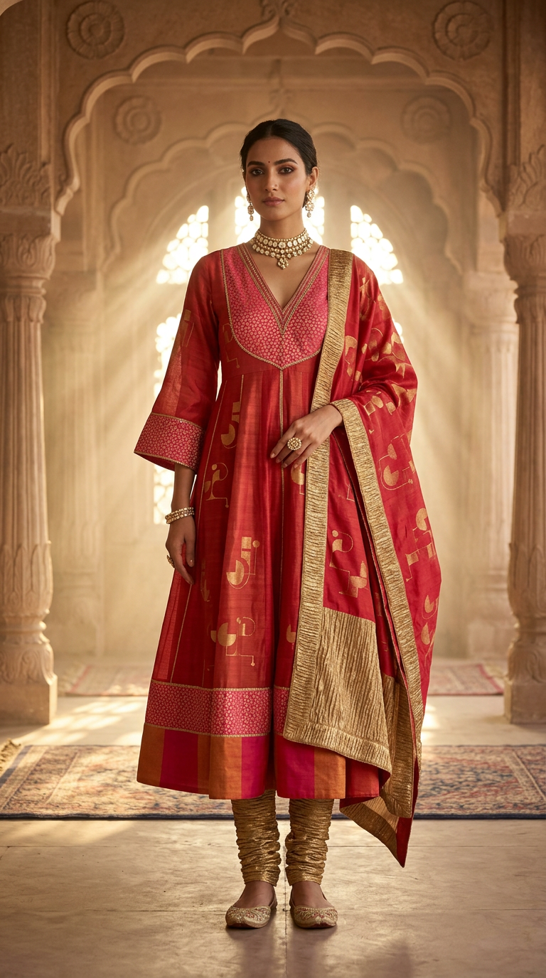 Customised Chanderi Anarkali set