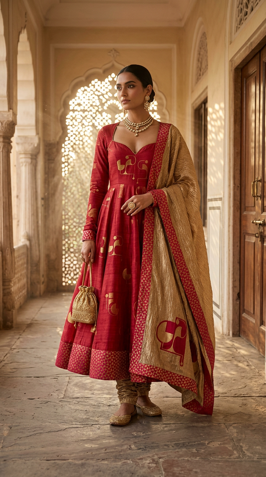 Customised Chanderi Anarkali set