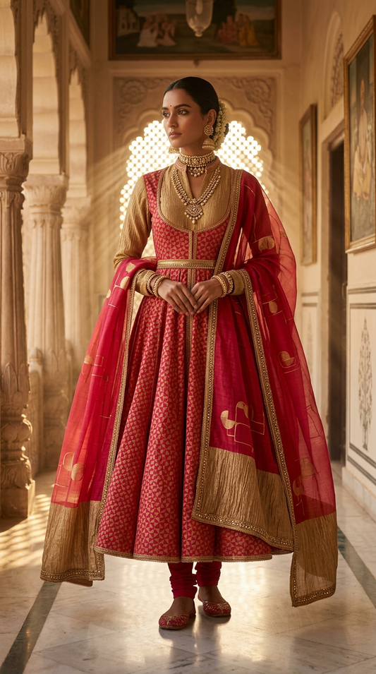 Customised Chanderi Anarkali set