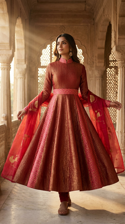Customised Chanderi Anarkali set