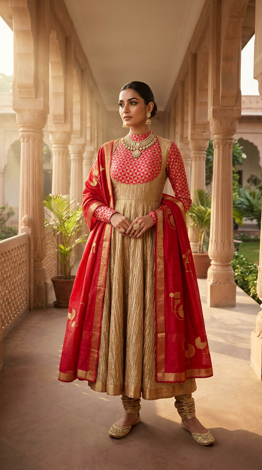 Customised Chanderi Anarkali set