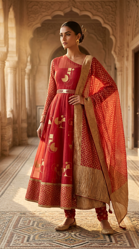 Customised Chanderi Anarkali set