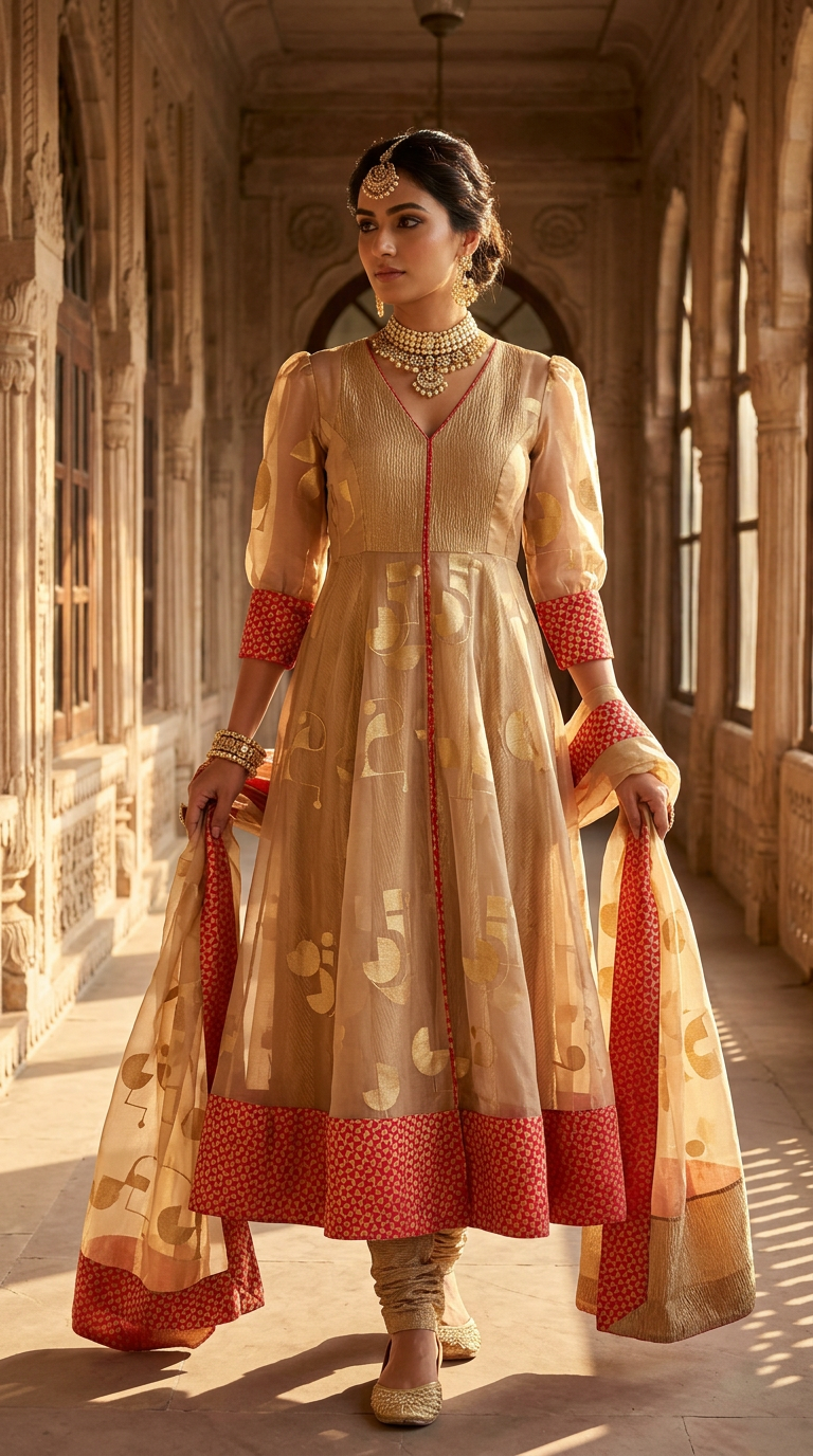 Customised Chanderi Anarkali set