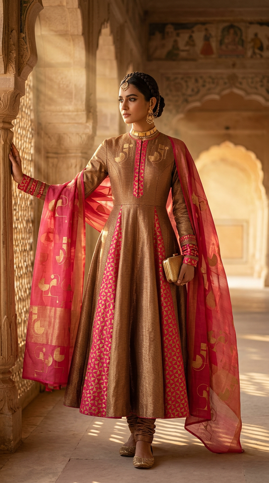 Customised Chanderi Anarkali set