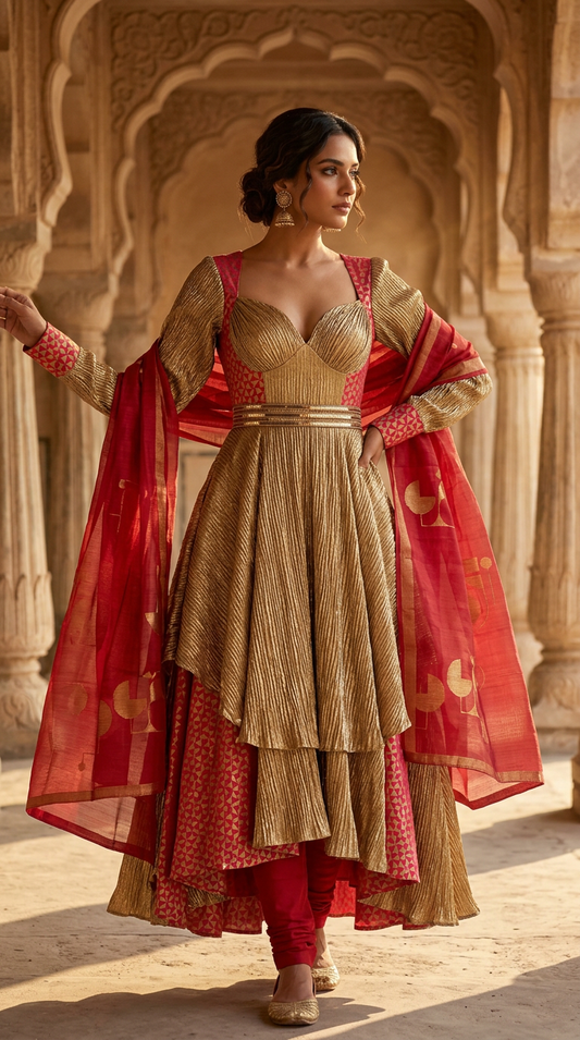 Customised Chanderi Anarkali set