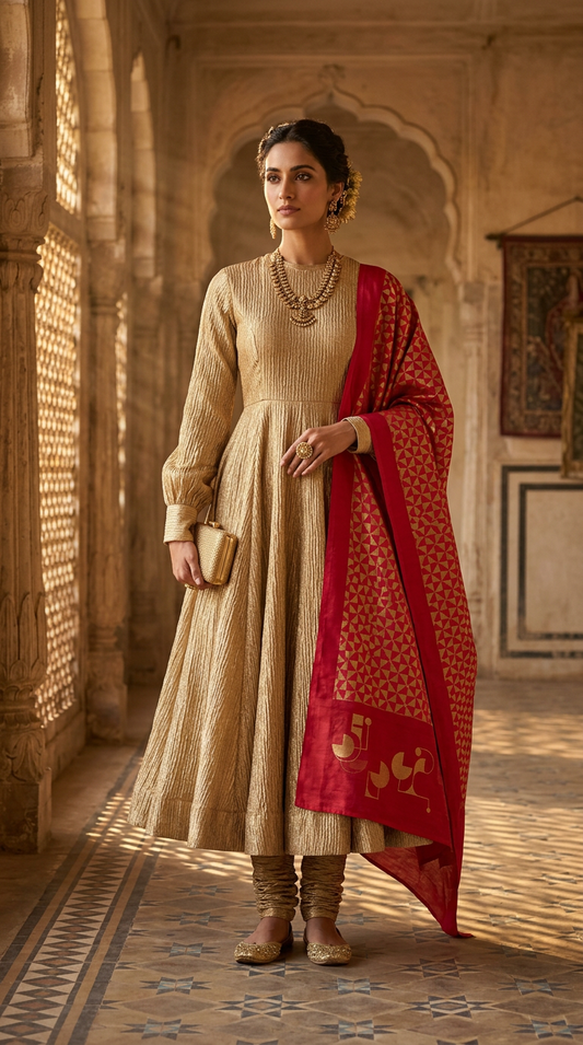 Customised Chanderi Anarkali set