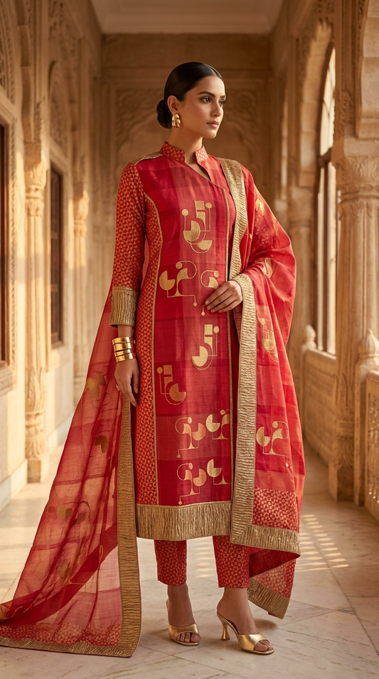 Customised Chanderi Anarkali set