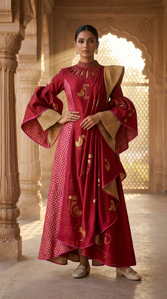 Customised Chanderi Anarkali set