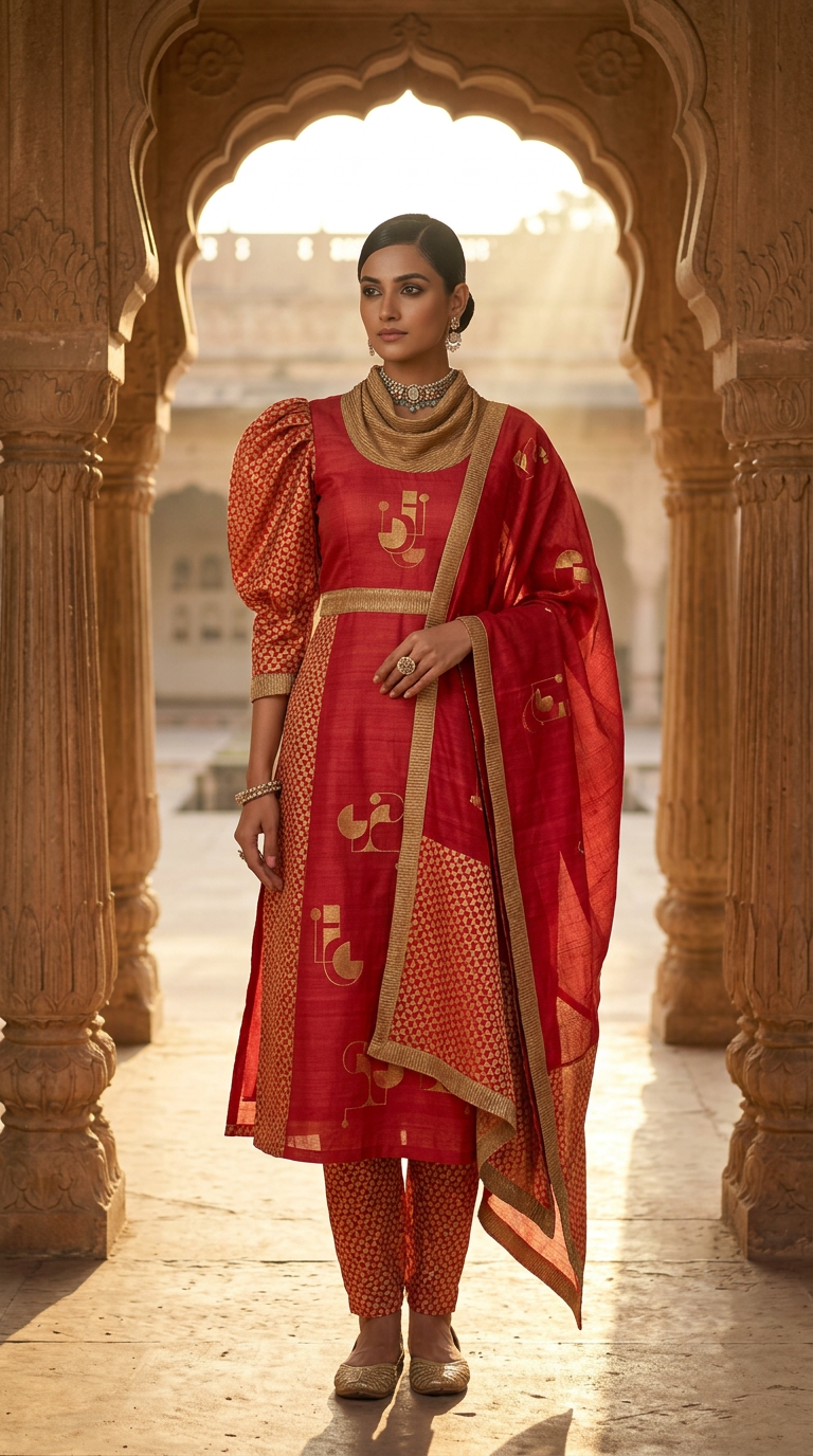 Customised Chanderi Anarkali set