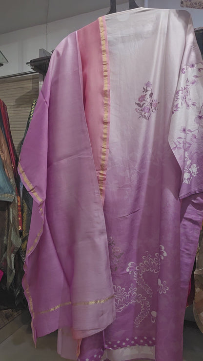 Semi Stitched Chanderi Casual Suitset