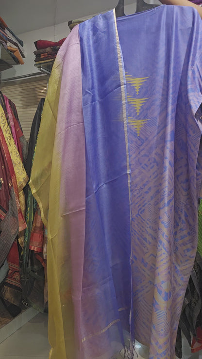 Semi Stitched Chanderi Casual Suitset