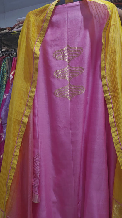 Semi Stitched Formal chanderi Suitset