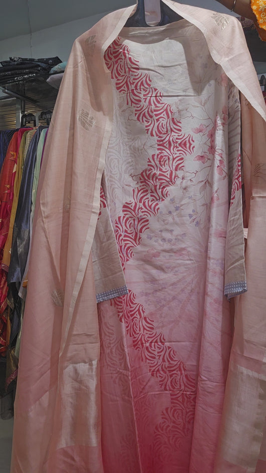Semi Stitched Chanderi Casual Suitset