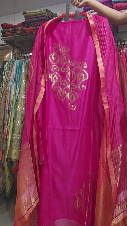 Semi Stitched Formal chanderi Suitset