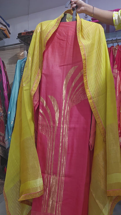 Semi Stitched Formal chanderi Suitset