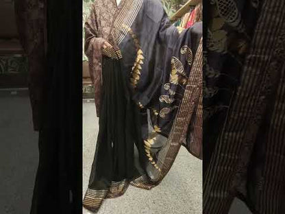 Chanderi Zari Woven With Jaali Zardozi Silk Pallu Saree