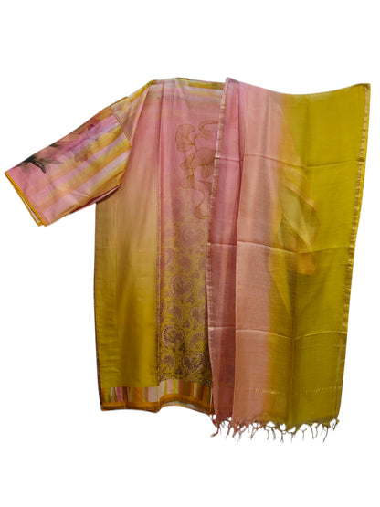 Semi Stitched Chanderi Casual suitset