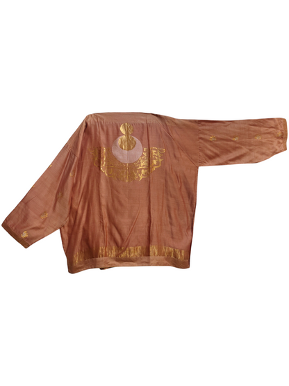 Brown garment with gold embroidery on a white background