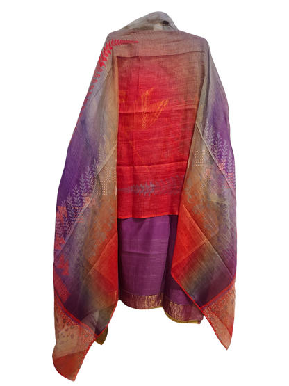 Semi Stitched Casual Chanderi Suitset