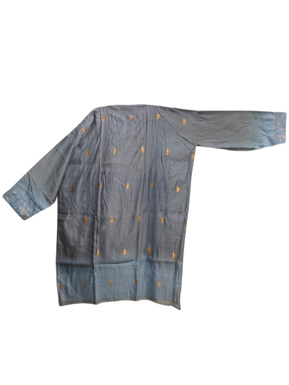  Light blue traditional kurta with gold patterns on a white background 