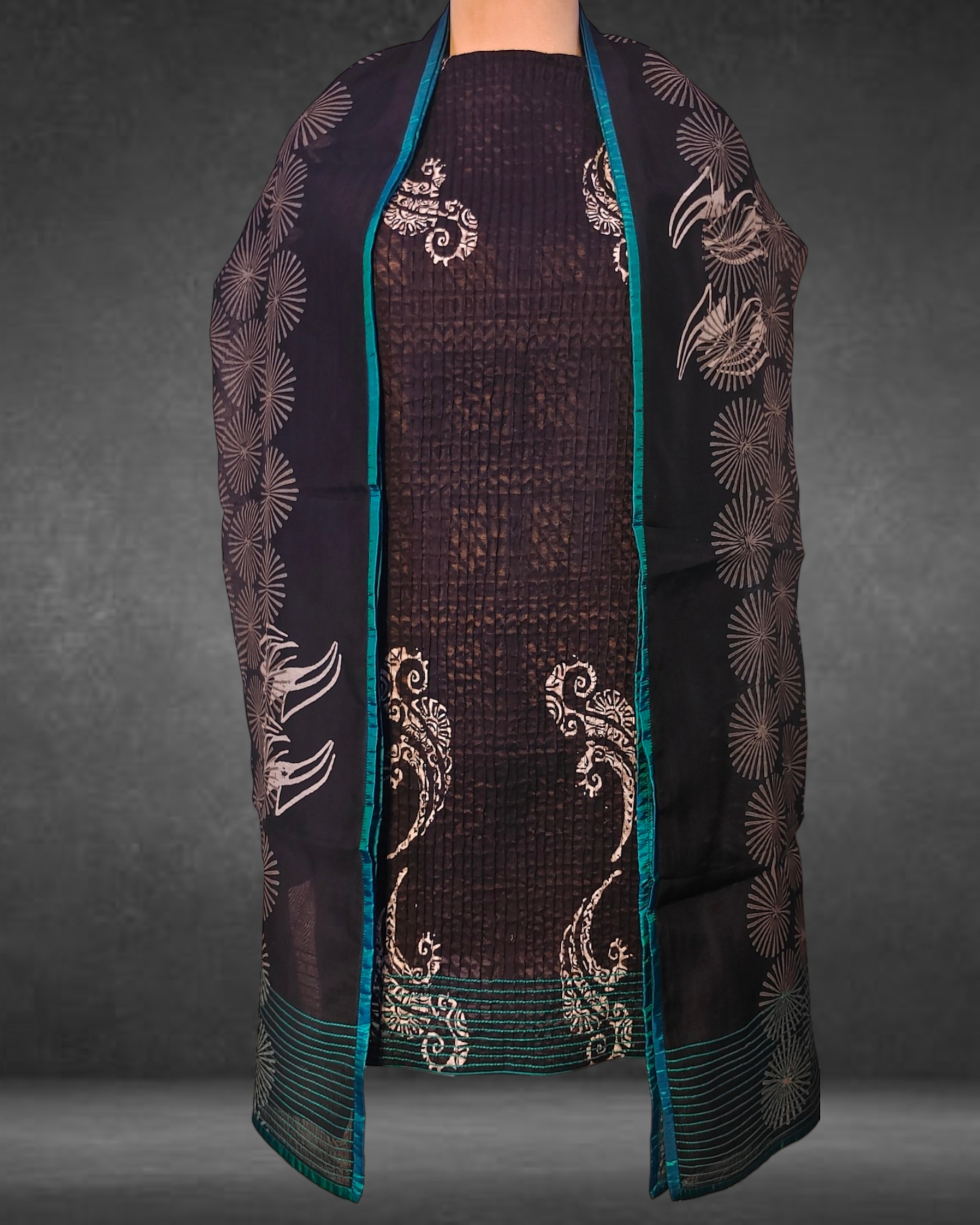 Semistitched Chanderi  Blockprinted Tunic with stole VISHAL KAPUR STUDIO