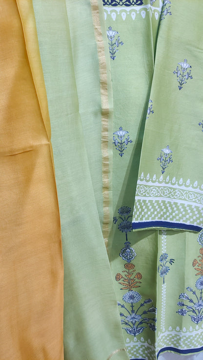 Semi Stitched Chanderi Casual suitset
