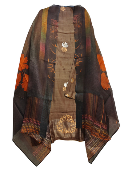 Semi Stitched Casual Chanderi Suitset