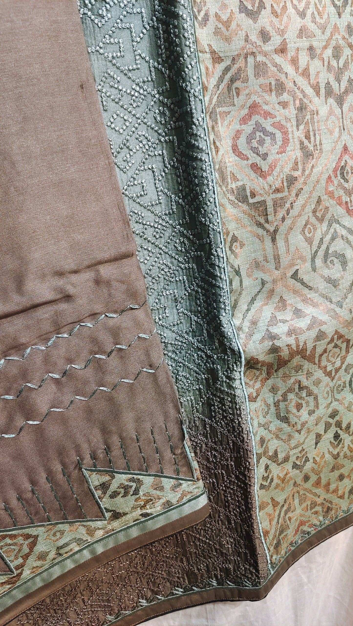 Semi Stitched Chanderi Ajrakh Short Tunic