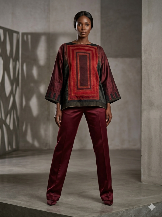 Semi Stitched Chanderi Ajrakh Short Tunic