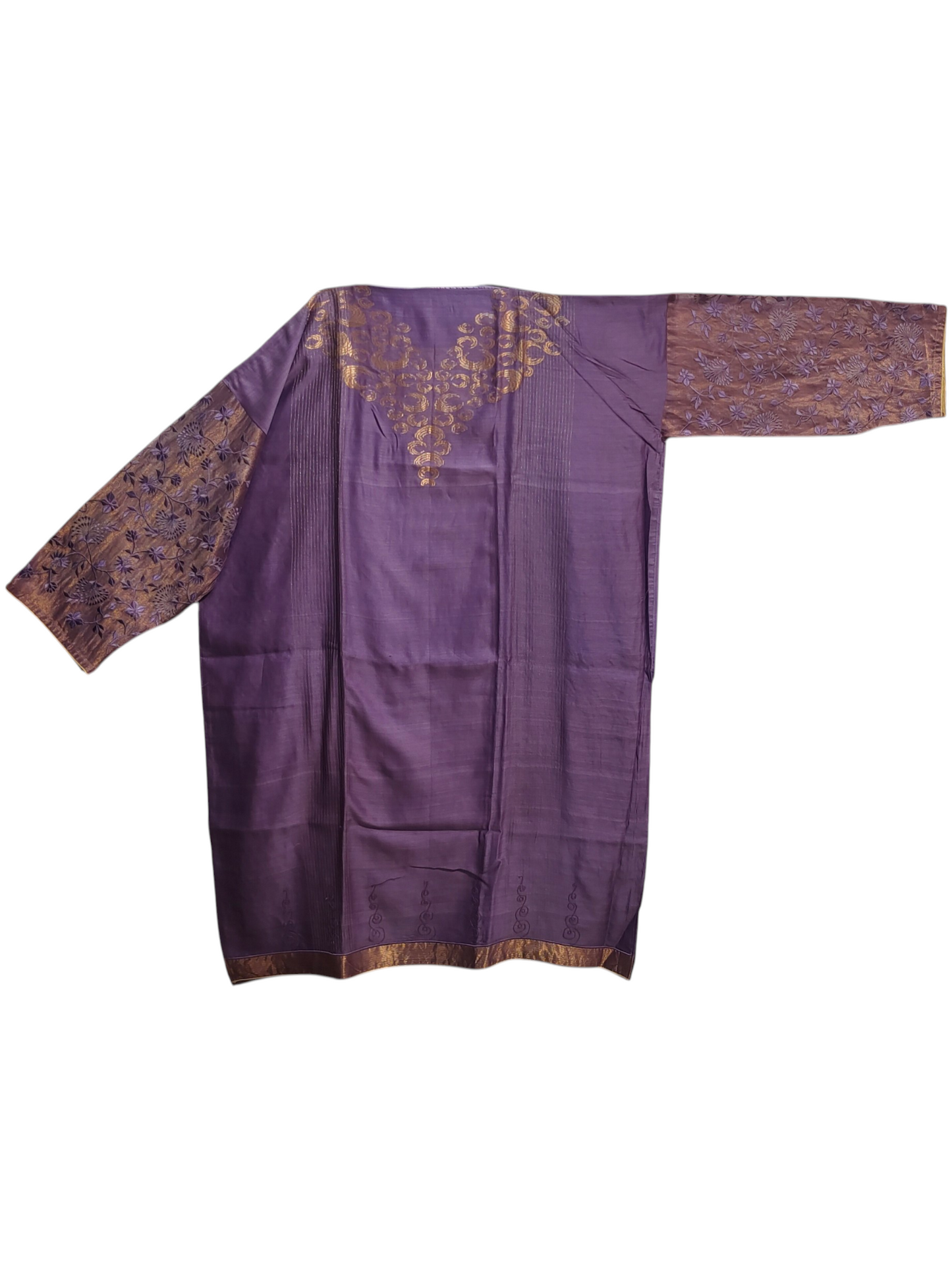 Purple kurta with floral patterns on a white background