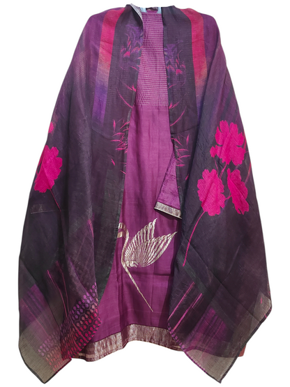 Semi Stitched Casual Chanderi Suitset