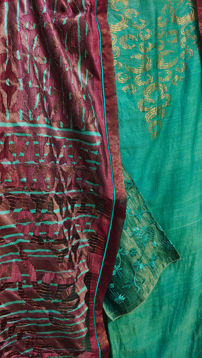 Semi Stitched Chanderi Formal Suitset