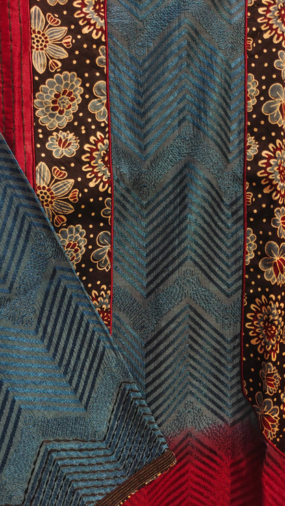 Semi Stitched Chanderi Ajrak Short Tunic