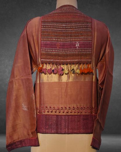 Chanderi Semistitched Blouse with Bhujodi Shawl Elements