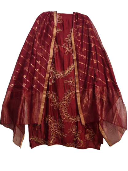 Semi Stitched Chanderi Formal Suitset