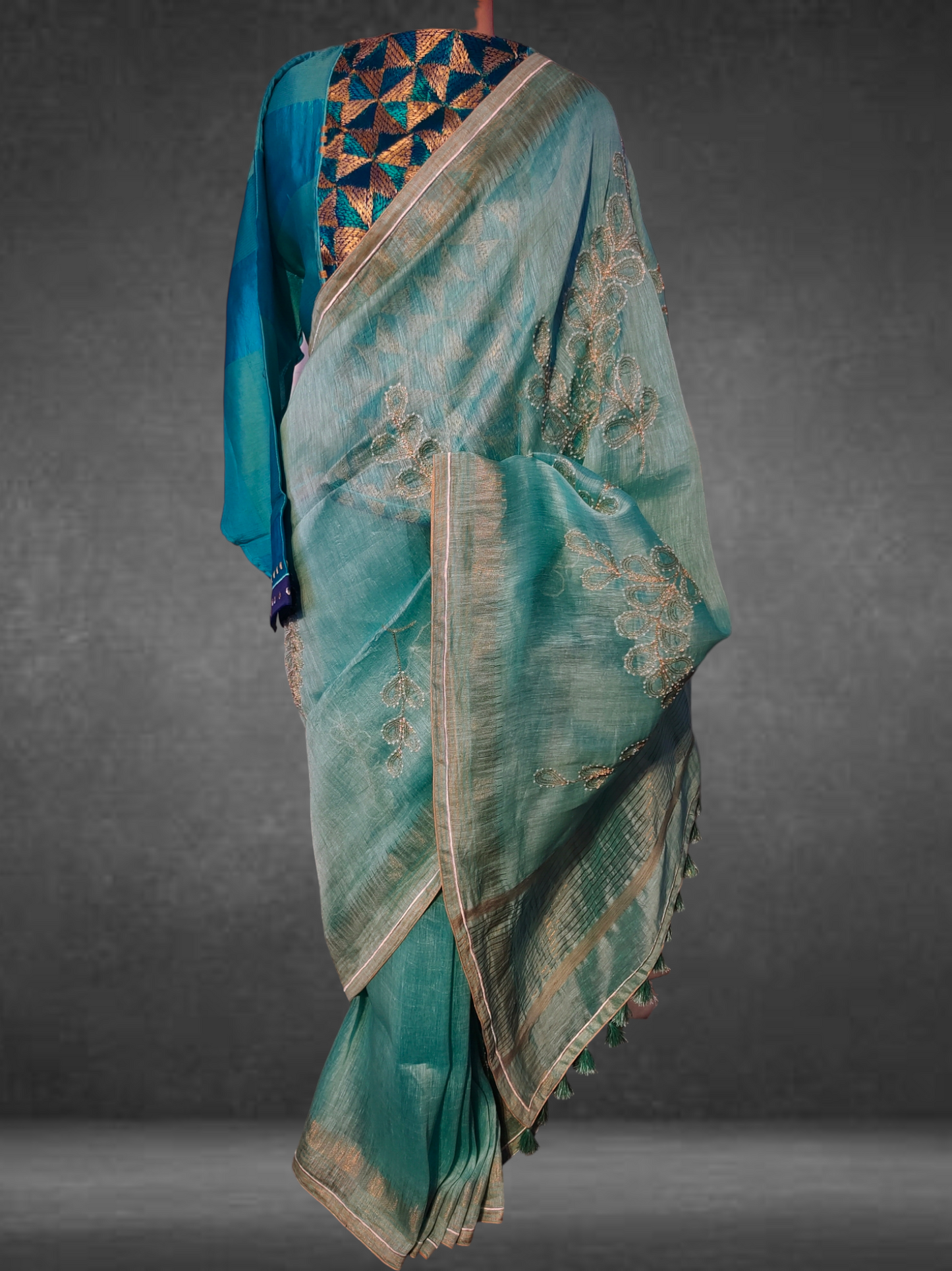 Formal Silk linen saree with french knots