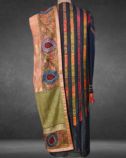 Semistitched Kurta Multicolour Brocade With Kalamkari Dupatta Formal Suitset VISHAL KAPUR STUDIO