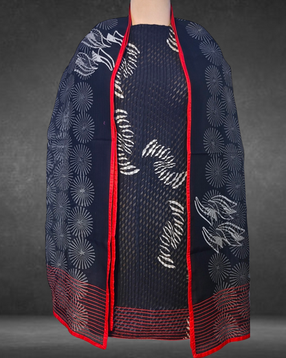 Semistitched Chanderi Blockprinted Tunic with stole VISHAL KAPUR STUDIO