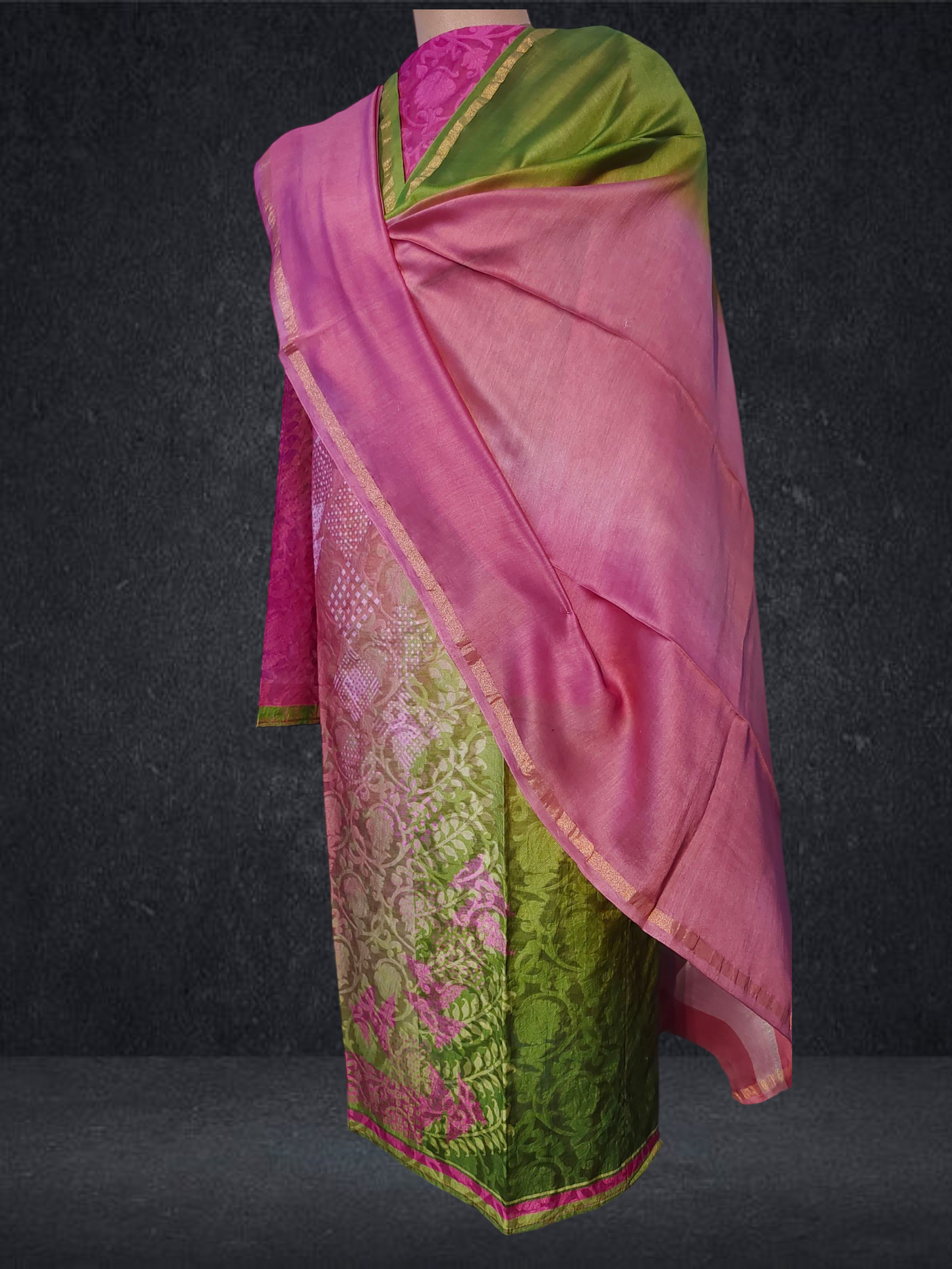 Semi Stitched Chanderi Casual Suitset