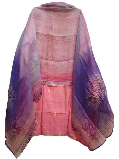 Semi Stitched Casual Chanderi Suitset