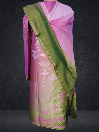 Semi Stitched Chanderi Casual Suitset