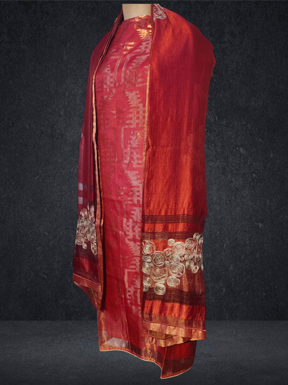 Semi Stitched Formal chanderi Suitset