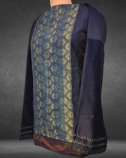 Semistitched Chanderi Ajrakh Silk Tunic VISHAL KAPUR STUDIO