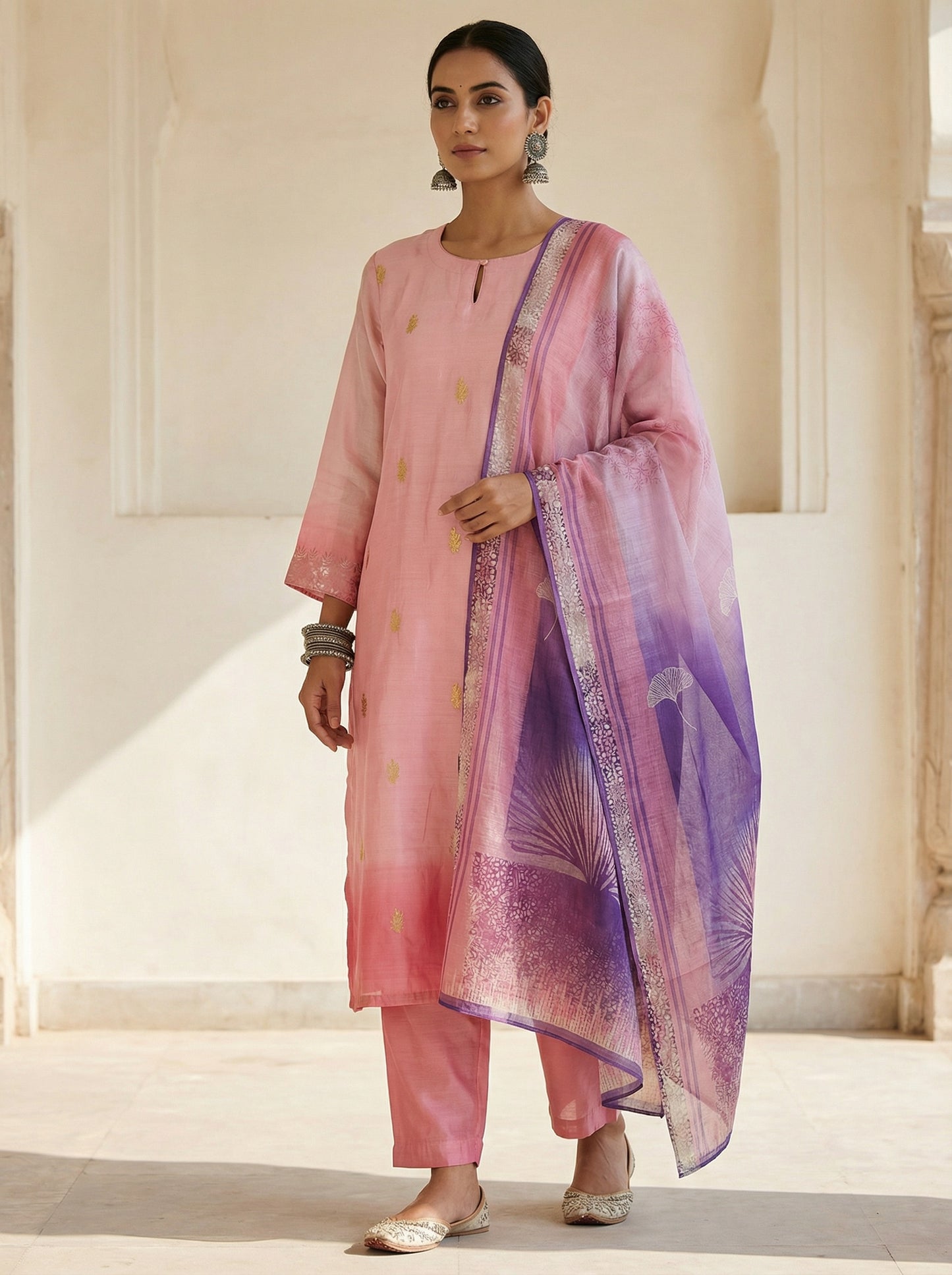 Semi Stitched Casual Chanderi Suitset