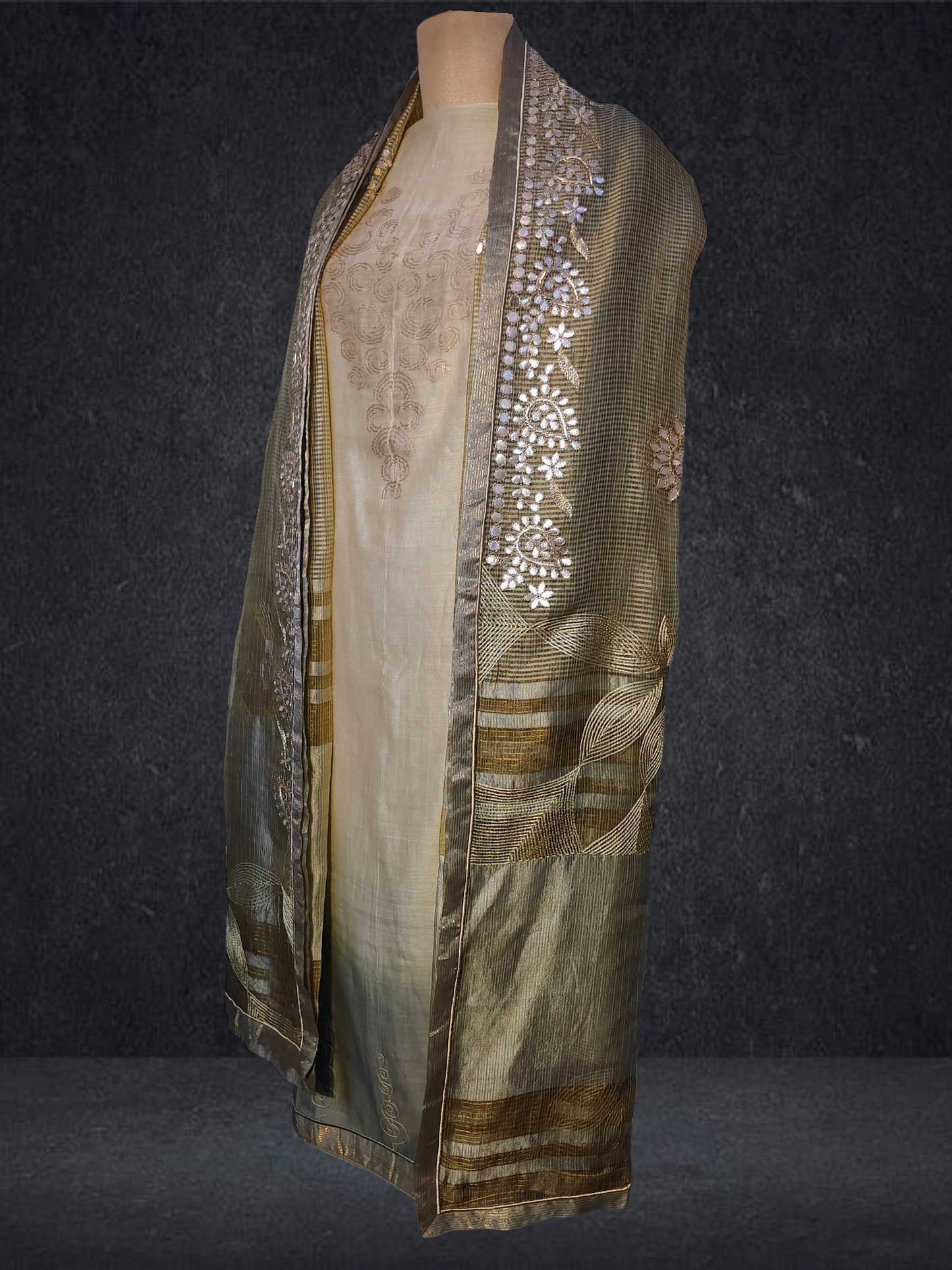 Semi Stitched Formal chanderi Suitset